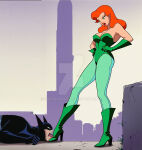 1boy 1girl angry arphaxadcy arphaxadcy_(artist) bare_shoulders batman batman:_the_animated_series batman_(series) big_breasts black_bodysuit black_mask bodysuit boots breasts bruce_wayne cleavage collarbone dc_comics dcau defeated defeated_hero duo femdom footwear gloves green_boots green_eyes green_footwear green_gloves green_high_heel_boots green_high_heels green_legwear green_leotard green_pantyhose half-closed_eyes hands_on_hips head_down hero hetero high_heel_boots high_heels humiliated humiliation legwear leotard licking lips lipstick long_hair looking_at_another looking_down lying lying_on_floor lying_on_stomach makeup malesub mask medium_breasts neck on_floor on_stomach open_mouth orange_hair orange_lipstick pamela_isley pantyhose plant_girl poison_ivy round_teeth standing straight_hair strapless strapless_leotard superhero superhero_costume supervillainess teeth tongue tongue_out upper_body upper_teeth upper_teeth_only villainess