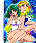 1990s_(style) 2_girls adult_swim alluring beach bikini bishoujo_senshi_sailor_moon bishoujo_senshi_sailor_moon_s bishoujo_senshi_sailor_moon_s_the_movie bishoujo_senshi_sailor_moon_supers bishoujo_senshi_sailor_moon_supers_the_movie blonde_hair blue_eyes haruka_ten'ou lowres medium_breasts michiru_kaiou multiple_girls navy_eyes one-piece_bikini swimsuit teal_hair toei_animation toonami viz_media