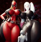 1boy 1girl 2_girls 3d antiheroine big_breasts big_breasts bigger_female breasts deadpool deadpool_(series) female_focus female_only giantess hips lady_deadpool large_female larger_female male marvel marvel_comics mini_giantess shorter_male/taller_female smaller_male spider-gwen spider-man:_across_the_spider-verse spider-man:_into_the_spider-verse superheroine thick_thighs thighs wide_hips wotm8h8