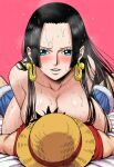 ai_generated big_breasts blush boa_hancock breasts breasts_out monkey_d._luffy monkey_d_luffy on_top one_piece plum sweat sweatdrop