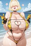 1girl ai_generated ass beach bikini blonde_hair breasts chubby elegg_(nikke) fat_ass gigantic_ass gigantic_breasts goddess_of_victory:_nikke grin heart light-skinned_female light_skin navel open_mouth outside plump short_hair smile spoken_heart standing steam steamy_breath sweat sweatdrop sweating swimsuit thick_thighs thighs underdog454545 voluptuous voluptuous_female