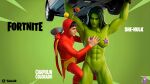 1boy1girl 1girl 3d ai_generated artist_request chapulin_colorado epic_games fortnite fortnite:_battle_royale green_background green_body grok grok_imagine heroine lawyer marvel mexican_male multicolored_suit muscular_female naked_female nude she-hulk she_hulk superhero taller_female tv_show video_game video_game_franchise video_games