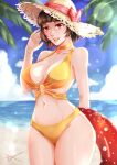 1girl 1girl 1girl alluring atlus beach big_breasts big_breasts bikini brown_hair cleavage female_only hat hourglass_figure huge_breasts makoto_niijima megami_tensei persona persona_5 red_draws red_eyes sega short_hair silf thick_thighs white_skin wide_hips