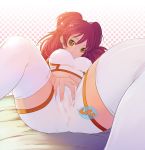 1girl blush boumaru cameltoe erect_nipples freckles gundam gundam_00 kupaa midriff nena_trinity presenting pussy red_hair smile solo spread_legs spread_pussy spread_pussy_under_clothes stockings thighhighs yellow_eyes zettai_ryouiki