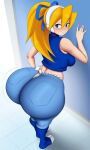 1girl ai_generated ass big_ass breasts capcom ciel_(rockman) fundoshi fundoshilover101 huge_ass jeans mega_man tabi_socks