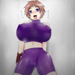 1girl ago blue_eyes breasts brown_hair hatomame huge_breasts maki_hibino open_mouth short_hair solo