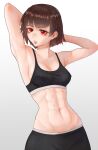 1girl 1girl 1girl abs alluring arms_up athletic_female atlus brown_hair female_abs fit_female gym_clothes hard_nipples makoto_niijima n7grey persona persona_5 red_eyes sega silf sports_bra
