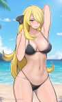 1girl alluring big_breasts bikini blonde_hair blue_eyes cleavage cynthia cynthia_(pokemon) lepypepy nintendo pin_up pokemon