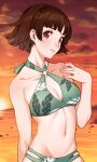 1girl aigiseth alluring alternate_costume atlus beach bikini brown_hair female_only makoto_niijima medium_breasts ocean persona persona_5 sega silf sunset