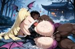 1boy1girl 1girl ai_generated blonde_hair cosplay cum curvy curvy_female curvy_figure dark-skinned_male dark_skin horns lusamine morrigan_aensland_(cosplay) nude pokemon pokemon_sm sex succubus_costume