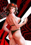 1girl 1girl 2d alluring ass athletic_female atlus bikini black_bikini brown_hair female_only fist fit_female looking_at_viewer looking_back makoto_niijima megami_tensei nemodecy partially_nude persona persona_5 red_background red_eyes scarf sega short_hair silf sunglasses sunglasses_on_head sweat thick_thighs