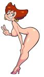 1girl 1girl 2d 2d_(artwork) ass black_eyes black_nose disney female_only goof_troop grin nude nude_female peg_pete red_hair shiny_skin sideboob smile smiling_at_viewer stealth_brock white_background