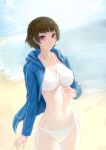 1girl 1girl alluring atlus beach bikini cleavage female_only half_naked makoto_niijima medium_breasts persona persona_5 sega swimsuit teen