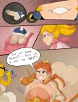 1girl 2_girls alternate_breast_size ass ass_crack balls big_ass big_breasts big_penis blonde_hair blue_shell breasts butt_crack camera cleavage cleavage_cutout cleavage_overflow clothing comic comic_page crown dark_skin deep_cleavage detnox dialogue earrings english_text faceless_male fat_ass fat_butt green_eyes huge_ass huge_balls huge_breasts huge_cock human impossible_opening jumpsuit lakitu large_ass light-skinned_female light_skin looking_back male mario_(series) motorcycle nintendo orange_hair overflowing_breasts pale_skin patreon_only_post penis princess princess_daisy princess_daisy_(aero) princess_peach princess_peach_(aero) race racing racing_suit red_hair royal royalty smile speech_bubble spiny_shell super_mario_bros. text thick thick_ass thick_thighs tiara tomboy wide_hips wink winking