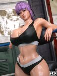 1girl 3d alluring athletic_female ayane ayane_(doa) big_breasts cleavage dead_or_alive dead_or_alive_2 dead_or_alive_3 dead_or_alive_4 dead_or_alive_5 dead_or_alive_6 dead_or_alive_xtreme_venus_vacation digital_media_(artwork) female_only fit_female hagiwara_studio kunoichi light-skinned_female light_skin purple_hair red_eyes short_gym_shorts short_hair silf solo_female sports_bra tecmo wrestling_ring