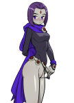 2d 2d_(artwork) 2d_artwork dc_comics dcau grey_skin grey_skinned_female makguff purple_hair pussy pussy_peek raven raven_(dc) teen teen_titans teenage_girl