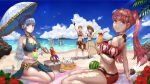 2boys 4girls :d alluring alternate_costume ashe_ubert ashe_ubert_(summer) ass beach bikini bird black_bikini black_gloves blue_bikini blue_eyes blue_hair butt_crack caspar_von_bergliez caspar_von_bergliez_(summer) cleavage closed_eyes cockatoo cup day drinking_glass drinking_straw feh_(fire_emblem_heroes) fire_emblem fire_emblem:_three_houses fire_emblem_heroes fish flower food fruit full_body gloves goggles goggles_around_neck high_res hilda_valentine_goneril hilda_valentine_goneril_(summer) holding holding_cup holding_weapon intelligent_systems leonie_pinelli leonie_pinelli_(summer) marianne_von_edmund marianne_von_edmund_(summer) matching_hair/eyes medium_breasts mercedes_von_martritz mercedes_von_martritz_(summer) multiple_boys multiple_girls navel nintendo open_mouth orange_bikini outside owl parasol parrot picnic_basket pink_bikini pink_eyes pink_hair red_flower sandals seiza sitting sky smile standing sunglasses sunglasses_on_head swimsuit tokisake_masoho umbrella water watermelon waving weapon