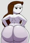 1girl ai_generated ass bubble_ass bubble_butt hands_on_hips huge_ass let_me_explain_studios looking_at_viewer looking_back naughty_face nude rebecca_parham shiny_skin thick_thighs thighs thighs_together wobble