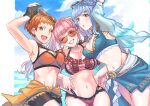 2101341bbb 3_girls alluring bikini black_bikini blue_bikini blue_hair blue_sky braid cleavage female_focus fire_emblem fire_emblem:_three_houses french_braid green_eyes grin high_res hilda_valentine_goneril hilda_valentine_goneril_(summer) intelligent_systems leonie_pinelli leonie_pinelli_(summer) marianne_von_edmund marianne_von_edmund_(summer) midriff multicolored_bikini multiple_girls navel nintendo ocean one_eye_closed open_mouth orange_bikini orange_eyes orange_hair pink-tinted_eyewear pink_bikini pink_eyes pink_hair short_hair side-tie_bottom sky smile sunglasses swimsuit tinted_eyewear twin_tails two-tone_bikini wink
