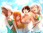 10s 4girls alluring atlus bikini braid crown_braid floral_print floral_print_bikini glasses hat high_res makoto_niijima multiple_girls okumura_haru one-piece_bikini one_eye_closed persona persona_5 print_bikini ruffle_bikini sakura_futaba sega shuwa silf smile swimsuit