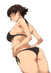 1girl absurd_res alluring arado_balanga_(xchd7538) atlus back bare_shoulders big_breasts bikini black_bikini blush braid brown_hair closed_mouth crown_braid dutch_angle embarrassed hands_on_own_hips high_res makoto_niijiatlus persona persona_5 red_eyes sega short_hair sideboob silf simple_background swimsuit under_boob white_background
