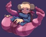 1girl ass back-seamed_legwear bad_id big_breasts blush breasts brown_hair cameltoe fat_mons feet forehead glint gym_leader hun large_breasts long_hair nintendo pantyhose pink_legwear pink_pantyhose pinky_out pokemon pokemon_(game) pokemon_rse pov_feet pussy ribbon roxanne seamed_legwear soles solo sparkle spread_pussy spread_pussy_under_clothes tsutsuji_(pokemon) twin_tails twintails