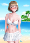 1girl 1girl alluring alternate_costume atlus beach big_breasts bikini brown_hair cleavage leonthelion75 makoto_niijima ocean outside outside persona persona_5 sega silf swimsuit white_skin