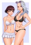 1girl 2_girls atlus big_breasts big_breasts bikini brown_hair female_only hourglass_figure long_hair makoto_niijima megami_tensei multiple_females multiple_girls persona persona_5 red_eyes rrl0215 sae_niijima sega short_hair silf silfs silver_hair sisters sunglasses sunglasses_on_head swimsuit thick_thighs