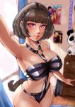 1girl 1girl 1girl alluring atlus big_breasts big_breasts bondage_outfit brown_hair female_only leather_harness lipstick looking_at_viewer makoto_niijima megami_tensei persona persona_5 red_draws red_eyes short_hair silf tail thick_thighs
