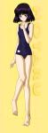 1990s_(style) 1girl adult_swim alluring bishoujo_senshi_sailor_moon bishoujo_senshi_sailor_moon_s bishoujo_senshi_sailor_moon_supers blush female_focus full_body gradient_background hotaru_tomoe one-piece_bikini purple_eyes purple_hair purple_one-piece_bikini retro_artstyle short_hair toei_animation toonami viz_media