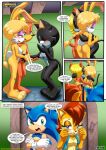 2girls 3boys anthro antoine_d'coolette barefoot bbmbbf bisexual bisexual_female blush breasts bunnie_rabbot comic crying ebony_the_cat feet female/female how_many_times_per_day_(comic) hugging male male/female mobius_unleashed nipples nude palcomix pussy sally_acorn sega sonic_the_hedgehog sonic_the_hedgehog_(series) tears