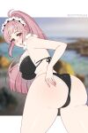 1girl 1girl 1girl :o alluring alternate_ass_size alternate_breast_size alternate_costume aqua_eyes ass ass_focus back bare_back bare_thighs big_breasts big_breasts black_bikini black_swimsuit blue_eyes blush breasts cryptid_crab felicia_(fire_emblem) fire_emblem fire_emblem_fates intelligent_systems large_ass long_hair looking_at_viewer maid nintendo open_mouth pink_hair ponytail silf swimsuit