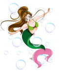 1girl adult_swim alluring anello81 bikini bishoujo_senshi_sailor_moon bishoujo_senshi_sailor_moon_r bishoujo_senshi_sailor_moon_r_the_movie bishoujo_senshi_sailor_moon_s bishoujo_senshi_sailor_moon_s_the_movie bishoujo_senshi_sailor_moon_supers bishoujo_senshi_sailor_moon_supers_the_movie bra brown_hair bubble green_eyes green_tail highres long_hair makoto_kino medium_breasts mermaid smile solo swimsuit toei_animation toonami underwear viz_media
