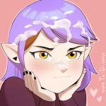 1girl 1girls amity_blight blush cum cum_on_face disney disney_channel facial floating_heart heart light-skinned_female light_skin owotodiuwu purple_hair smug the_owl_house witch_(the_owl_house) yellow_eyes