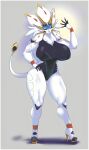 1girl big_ass big_breasts bikini cute feline long_hair mayo1nom0r1 platform_shoes posing seductive sexy solgaleo swimsuit tail thick_legs white_hair white_skin zacianswords