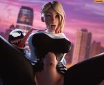 1boy 1girl 1girls 3d 3d_(artwork) ahe_gao asymmetrical_hair bare_midriff belly_bulge big_breasts big_penis blonde_hair breasts erect_nipples fucked_senseless fucked_silly gwen_stacy hip_grab huge_cock human human_on_humanoid humanoid implied_sex interspecies light-skinned_female light_skin male marvel marvel_comics meme mind_break nipples penis pleasure_face pussy reverse_cowgirl_position smitty34 spider-gwen spider-man_(series) stomach_bulge straight superheroine symbiote tagme tongue tongue_out torn_clothes vaginal_penetration vaginal_sex venom_(marvel)