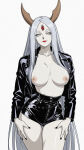 big_breasts grey_eyes grey_hair grey_skin horns kaguya_ootsutsuki lipstick long_hair naruto_shippuden nekom14 nipples no_bra open_jacket topless