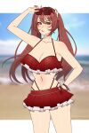 1girl 1girl 1girls alluring alternate_breast_size alternate_costume armpits bare_thighs beach big_breasts big_breasts bikini bikini_skirt brown_eyes cleavage commission cordelia_(fire_emblem)_(cosplay) cosplay cryptid_crab eyewear_on_head fire_emblem fire_emblem_awakening fire_emblem_heroes frilled_skirt frills frown highleg highleg_bikini intelligent_systems long_hair looking_at_viewer multi-strapped_bikini nintendo ocean red_bikini red_eyes red_hair red_swimsuit sand seaside severa_(fire_emblem) sunglasses swimsuit twin_tails water