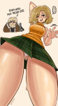 ... 1boy 1girl 1girls aged_up aged_up_character arm_behind_head ashley_graham_(cosplay) biohazard biohazard_4 black_eyes blonde_hair capcom dialogue english_text grace_ashcroft grin high_res leon_kennedy leon_scott_kennedy looking_at_viewer male panties pummies pussy_floss resident_evil resident_evil_2 resident_evil_2_(remake) resident_evil_2_remake resident_evil_4 resident_evil_4_(remake) resident_evil_4_remake resident_evil_9:_requiem resident_evil_requiem short_hair simple_background skirt smiling_at_viewer spoken_ellipsis sweat sweating sweaty_thighs thick_thighs upskirt upskirt_view viewed_from_below waving waving_at_viewer white_panties wink winking_at_viewer