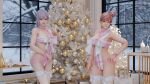 2girls alluring begs3 big_breasts christmas christmas_lingerie christmas_tree cleavage dead_or_alive dead_or_alive_6 dead_or_alive_xtreme_venus_vacation fiona_(doa) honoka honoka_(doa) lavender_eyes lavender_hair magenta_eyes pin_up tecmo under_boob