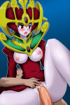 1girl 1girls aketake blush bottomless breasts breasts_out censored cosmo_queen cum cum_inside duel_monster headdress high_res humanoid humanoid_woman male nipples no_panties open_mouth penis red_eyes sex yu-gi-oh! yu-gi-oh!_forbidden_memories