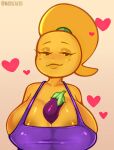 1girl 1girls 2021 anthro breasts cleavage eggplant emoji emoji_(race) emoji_slut emojifam_(sssir8) female_focus female_only humanoid humanoid_penis lips lipstick madheaven male mob_face paizuri paizuri_under_clothes penis sports_bra tank_top tight_clothing yellow_body yellow_hair