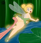 1girl 1girl amphibian ass blonde_hair blue_eyes fae faerie fairy fairy_wings fey frog frog_tongue micro_female nature open_mouth panties pixie ponytail tinker_bell tinkerbell_(disney) underwear wings