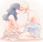 2_girls adult_swim alluring androgynous aqua_eyes bishoujo_senshi_sailor_moon bishoujo_senshi_sailor_moon_s bishoujo_senshi_sailor_moon_s_the_movie bishoujo_senshi_sailor_moon_supers bishoujo_senshi_sailor_moon_supers_the_movie blonde_hair closed_eyes earrings full_body haruka_ten'ou looking_at_another michiru_kaiou multiple_girls profile sakurai_(digi_goko) simple_background sitting teal_hair toei_animation toonami viz_media wavy_hair yuri