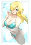 1340smile 1girl absurd_res alluring aqua_bikini arm_under_breasts ass big_breasts bikini blonde_hair blue_eyes breasts cleavage crossed_legs earrings hair_over_one_eye high_res jewelry mario_(series) navel nintendo princess_rosalina rosalina star_(symbol) star_earrings string_bikini super_mario_bros. swimsuit