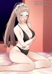 1girl 1girl 1girl alluring alternate_costume bed bikini blue_eyes blush cleavage dip_art felicia_(fire_emblem) female_only fire_emblem fire_emblem_fates intelligent_systems maid maid_headdress nintendo on_bed pink_hair ponytail silf solo_female swimsuit swimwear