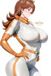 1girl big_breasts blue_eyes brown_hair bubble_butt cleavage horny igiroitsu inviting_to_sex mario_(series) mario_bros pose princess_daisy standing super_mario_bros. teasing thick_thighs