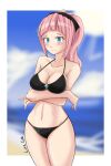1girl 1girl 1girl 2019 alluring artist_name beach bikini black_bikini blue_eyes blush cleavage felicia_(fire_emblem) female_only fire_emblem fire_emblem_fates folded_arms gm_laz hair_ornament intelligent_systems laz_gm light-skinned_female light_skin looking_at_viewer medium_breasts nintendo pink_hair ponytail sand sea watermark