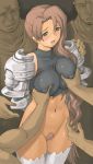 armor arms_behind_back big_breasts blue_eyes bottomless breasts brown_hair groping imminent_rape ishida_masayuki knight large_breasts long_hair molestation multiple_boys open_mouth pubic_hair pussy_juice restrained sweat warrior