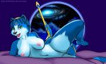 big_breasts blue_fur breasts canine female fox galaxy green_eyes inviting krystal looking_at_viewer nude polearm pussy space spacecraft staff star_fox stm video_games